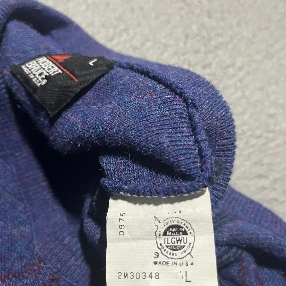 Vtg Robert Bruce Sweater Vest Mens Large Blue Acrylic Made in USA V Neck Union